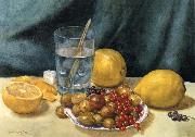Hirst, Claude Raguet Still Life with Lemons,Red Currants,and Gooseberries France oil painting artist